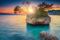 Beautiful island and clean water at sunset, Brela, Dalmatia, Croatia Royalty Free Stock Photo