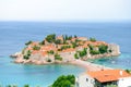 Beautiful Island and Luxury Resort Sveti Stefan, Montenegro. Balkans, Adriatic sea, Europe. Royalty Free Stock Photo