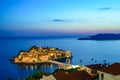 Beautiful Island and Luxury Resort Sveti Stefan at Night, Montenegro. Balkans, Adriatic sea, Europe.