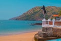 Beautiful island of Taboga, close to Panama city. View of the coastal town and a local landmark a statue of a fish