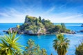 Beautiful Isola Bella, small island near Taormina, Sicily, Italy. Narrow path connects island to mainland Taormina beach Royalty Free Stock Photo