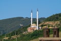 A beautiful isolated mosque with two tall minarets, built on a hill near the city of Prizren, Kosovo