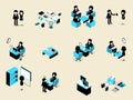 Beautiful isometric design of set of business people male and female in each situation