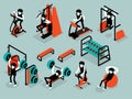 Beautiful isometric flat design of man workout in gym
