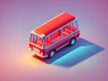 a 3d rendering red color small bus isolated on blue and purple gradient background