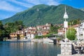Beautiful Italian lake. Lake Mergozzo and the picturesque town of Mergozzo, north Italy Royalty Free Stock Photo