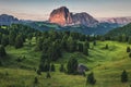 Beautiful Italian mountains Dolomites landscape with meadow and forest in South Tyrol or Alto Adige at sunrise. Italy Royalty Free Stock Photo