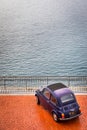 Beautiful Italian retro car Fiat 500F at sea.