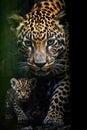 Beautiful jaguar and baby in the jungle. Amazing Wildlife