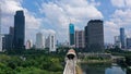 Beautiful Jakarta cityscape with new LRT elevated track at morning time. Train station under construction at Jalan Royalty Free Stock Photo