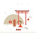 Beautiful Japan Travel Landmarks poster with Torii Mountain Fuji Origami Royalty Free Stock Photo