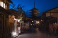 Beautiful Japanese ancient pagoda at night in Kyoto Royalty Free Stock Photo