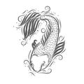 Beautiful japanese carp koi. Hand drawn isolated illustration. Ethnic, boho, gypsy style. Tattoo design, coloring book page