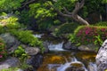 Beautiful japanese garden with small waterfall Royalty Free Stock Photo