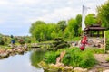 Beautiful japanese gazebo by pond in Japanese garden Royalty Free Stock Photo