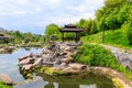 Beautiful japanese gazebo by pond in Japanese garden Royalty Free Stock Photo