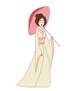 Beautiful japanese geisha girl in kimono - doodle illustration Royalty Free Stock Photo