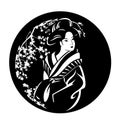 Geisha among sakura blossom black vector design