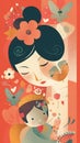 a beautiful japanese inspired mothers day gift card, ai generated image