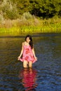 Beautiful Japanese Woman Standing In River Reflection Royalty Free Stock Photo