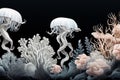 Beautiful jellyfish on dark background,sea underwater mine