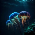 Beautiful jellyfish under the sea - ai generated image Royalty Free Stock Photo