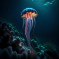 Beautiful jellyfish under the sea - ai generated image Royalty Free Stock Photo