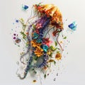 Beautiful jellyfish made of wildflowers on white background. Colorful illustration of fairy jellyfish in original floral style