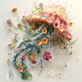 Beautiful jellyfish made of wildflowers on white background. Colorful illustration of fairy jellyfish in original floral style