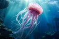 Beautiful jellyfish swimming in the deep blue sea. Underwater world. Royalty Free Stock Photo