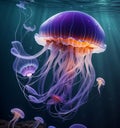 beautiful jellyfish in under water ai image , blue sea