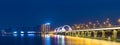 Jiujiang night view of lake and bridge Royalty Free Stock Photo