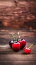 Beautiful juicy cherries on a wooden background