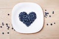 Beautiful juicy ripe natural organic raspberries blackberries blueberries and mint blue tablecloth dots white dish heart shape