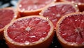 Beautiful, juicy slices of grapefruit covered in clear drops of pure water