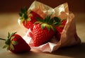 Beautiful juicy strawberry lies on the table. AI Generated