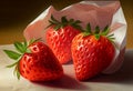 Beautiful juicy strawberry lies on the table. AI Generated Royalty Free Stock Photo