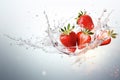 Beautiful juicy strawberry in splashing water on white background Royalty Free Stock Photo