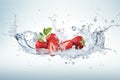 Beautiful juicy strawberry in splashing water on white background Royalty Free Stock Photo