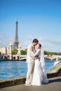 Beautiful just married couple in Paris Royalty Free Stock Photo