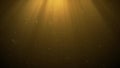 Beautiful 4K gold shimmering dust particles with lens flare on black background in slow motion. 3d Animation of Dynamic Wind Parti