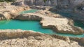 Beautiful kaolin quarry with turquoise water. Kaolin mining. Kyshtym, Russia