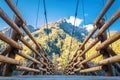 Beautiful The Kappa suspension wooden bridge with the Hotaka mountains behind at Kamikochi