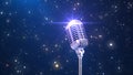 Beautiful Karaoke Background with an Old Fashioned Microphone and Magic Particles, 3d Render