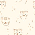 Beautiful kids vector seamless pattern with cute hand drawn tiger faces. Children stock illustratrion.