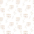 Beautiful kids vector seamless pattern with cute hand drawn tiger faces. Children stock illustratrion.