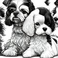 Beautiful king charles cavalier dogs illustration - ai generated image
