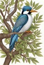 Beautiful king fisher on tree AI generated