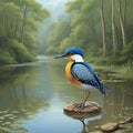 Beautiful king fisher on tree AI generated