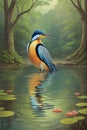 Beautiful king fisher on tree AI generated